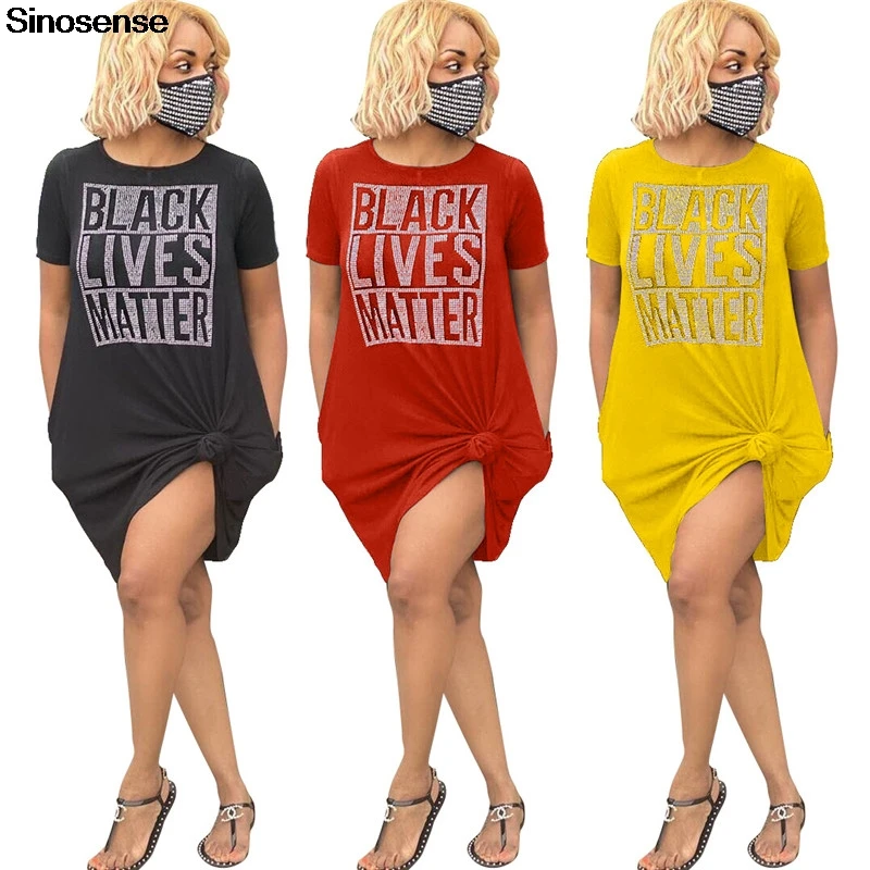 Женское модное Спортивное платье футболка 2020 черное свободное с надписью Lives Matter