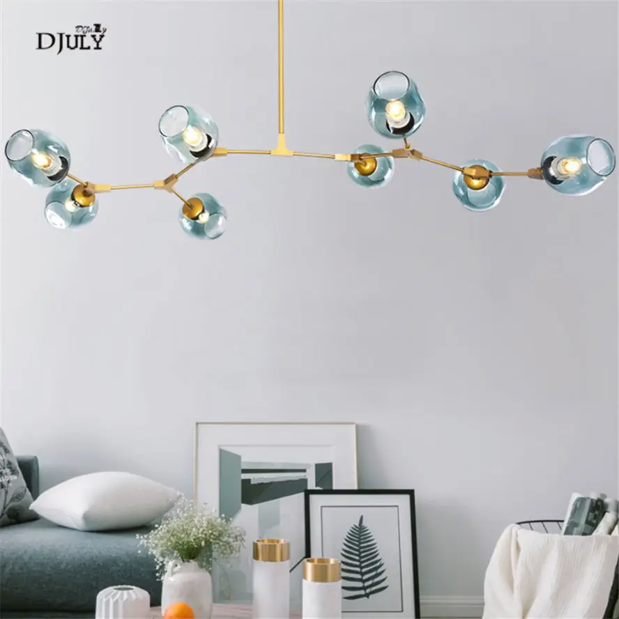 Потолочная люстра в стиле пост модерн из синего стекла светодиодный светильник