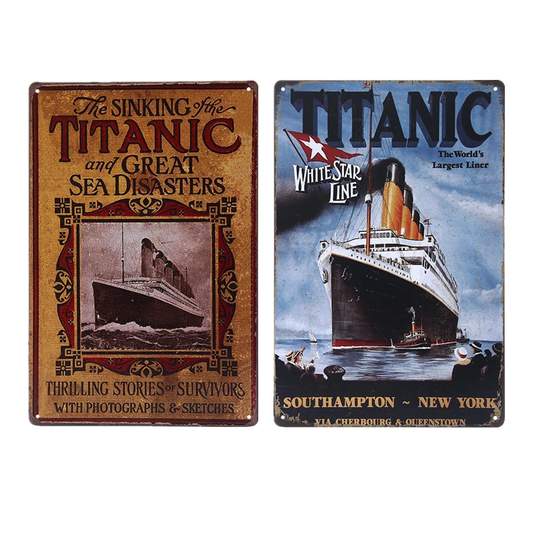 

The World's Largest White Star Liner Titanic Metal Poster Retro Signs Vintage Home Decor For Cafe Beach Bar Wall Plaques YN112
