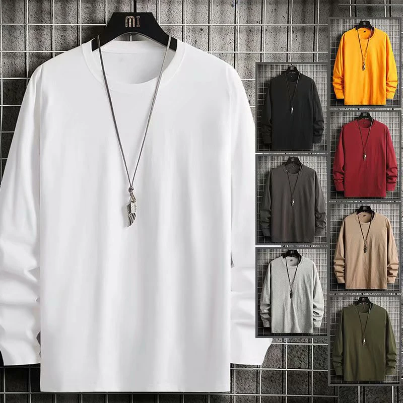

2021 Men's T Shirts Harajuku Fashion Streetwear Solid Color Long Sleeve T Shirt Men Casual Men Clothing 100%Cotton Tops Tees Men