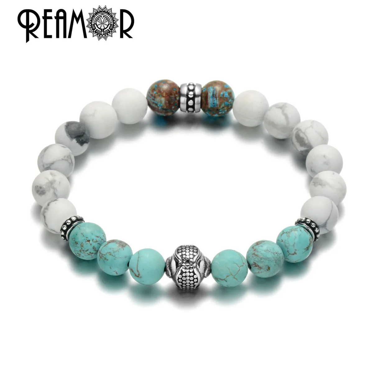 Браслет REAMOR из нержавеющей стали белый голубой бирюзовый эластичный браслет с