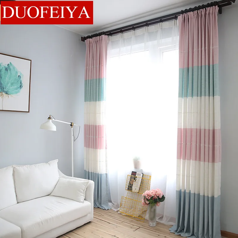 

Simple Modern Fashion Geometric Cotton Linen Stripes Curtains for Living Dining Room Bedroom.