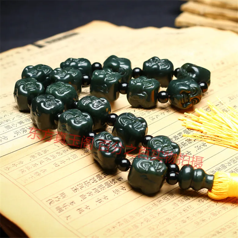 Природа бутылочного цвета нефрита Carven 18 головы Будды четки оптом по низкой цене