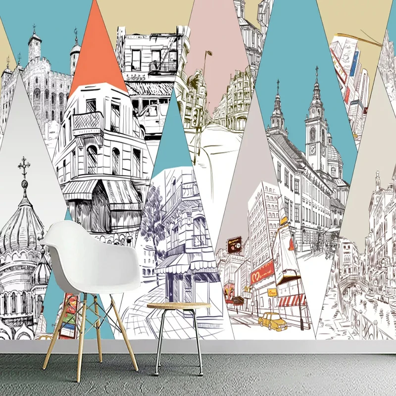 Настенные обои на заказ 3D абстрактные эскизы архитектура городская масляная