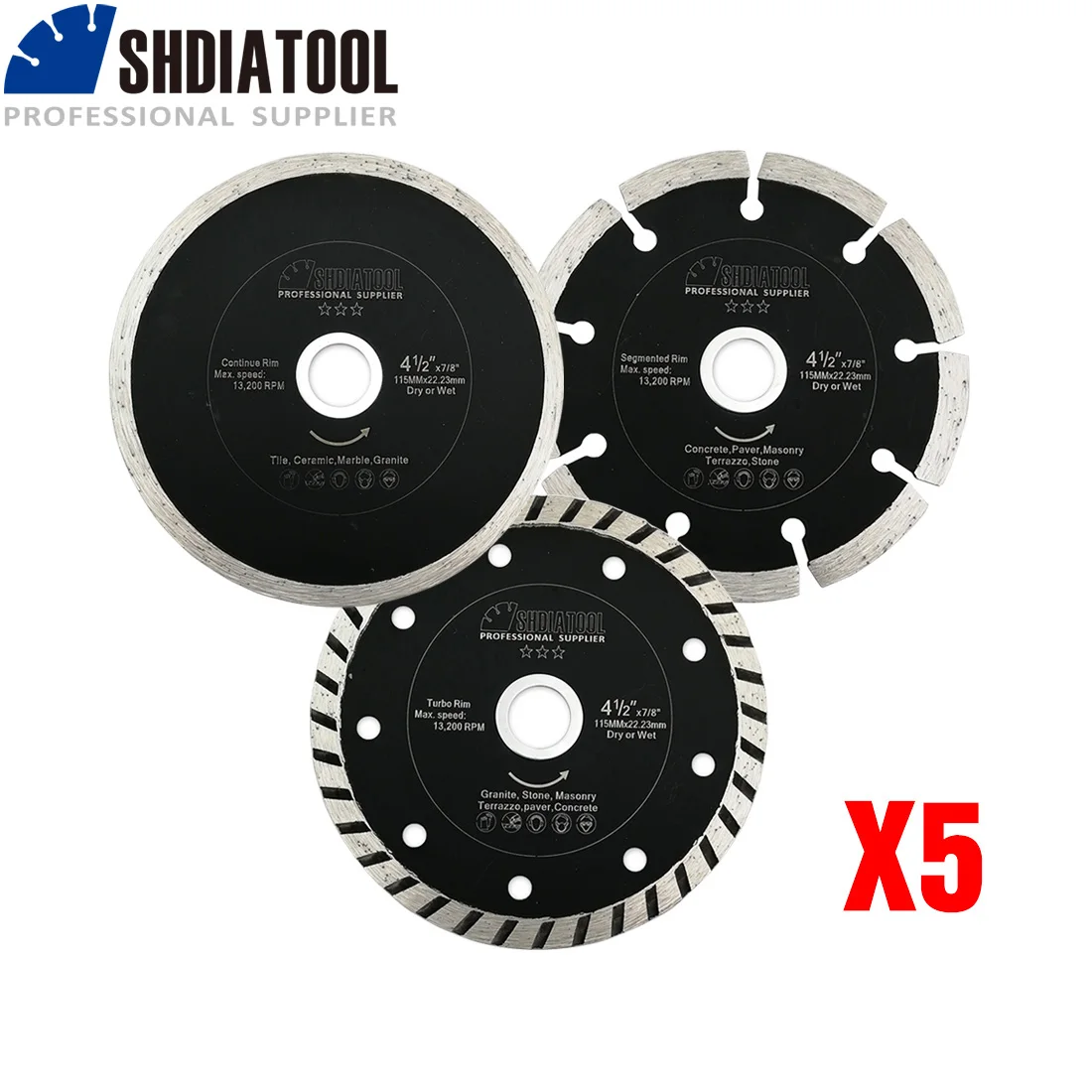 SHDIATOOL 5 комплектов спеченное алмазное лезвие для плитки камень 3 шт./компл. диаметр