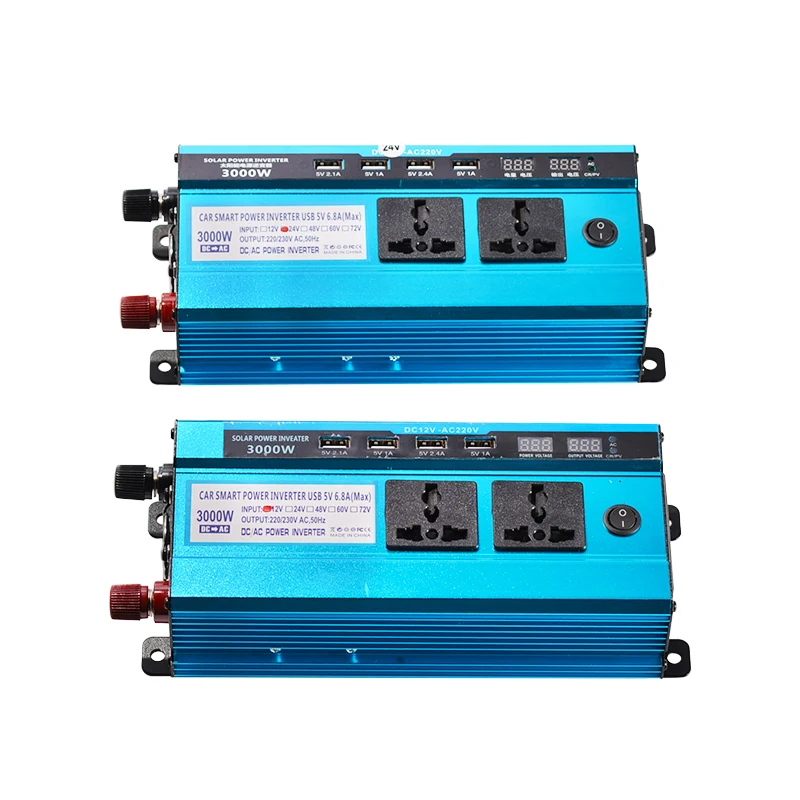 

3000W 4USB Car Inverters DC 12V 24V 48V To AC 220V Power Voltage Convertor Transformer Solar Power Inverter Double LCD Display