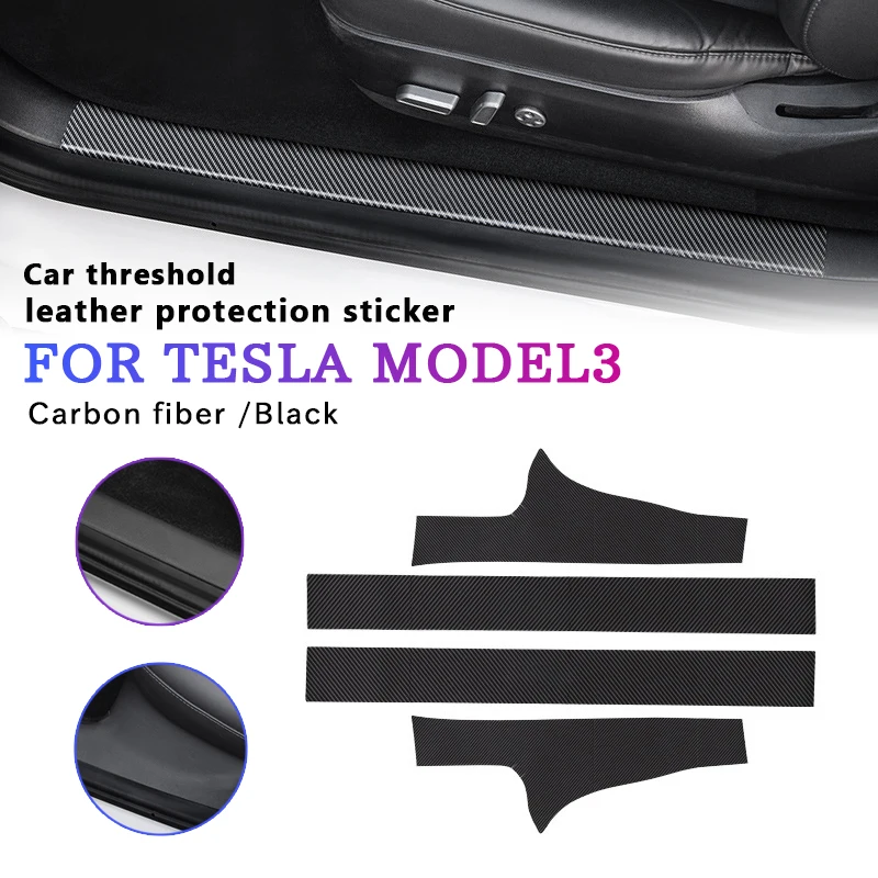 

4psc Leather Car Door Threshold Stickers For Tesla Model 3 2017-2021/model y Door Sills Protector Decals Accessories