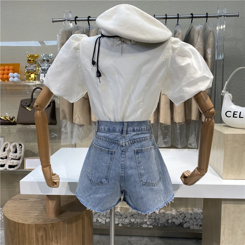 

Brand Original Design 2021 Jeans Skirt Fake Two-piece Anti-glare Breasted High Waist A Shorts Loose Wild Hot Pants