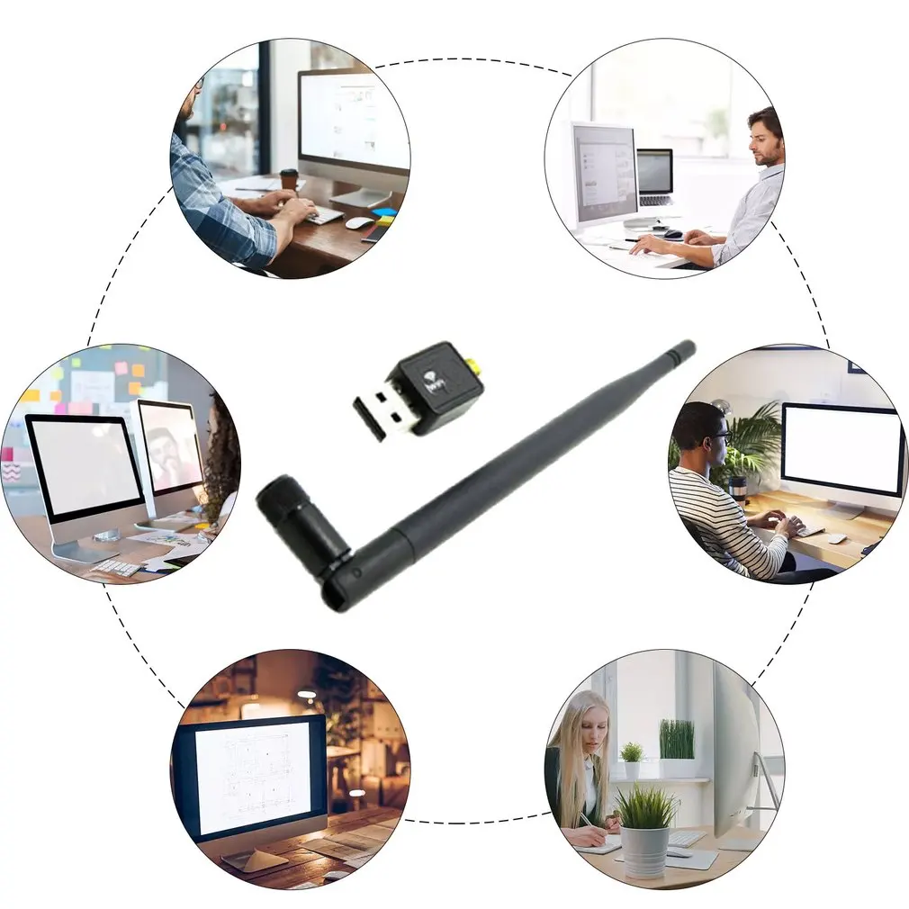 Беспроводная сетевая карта USB приемник Wi-Fi для ноутбука маленькая с антенной