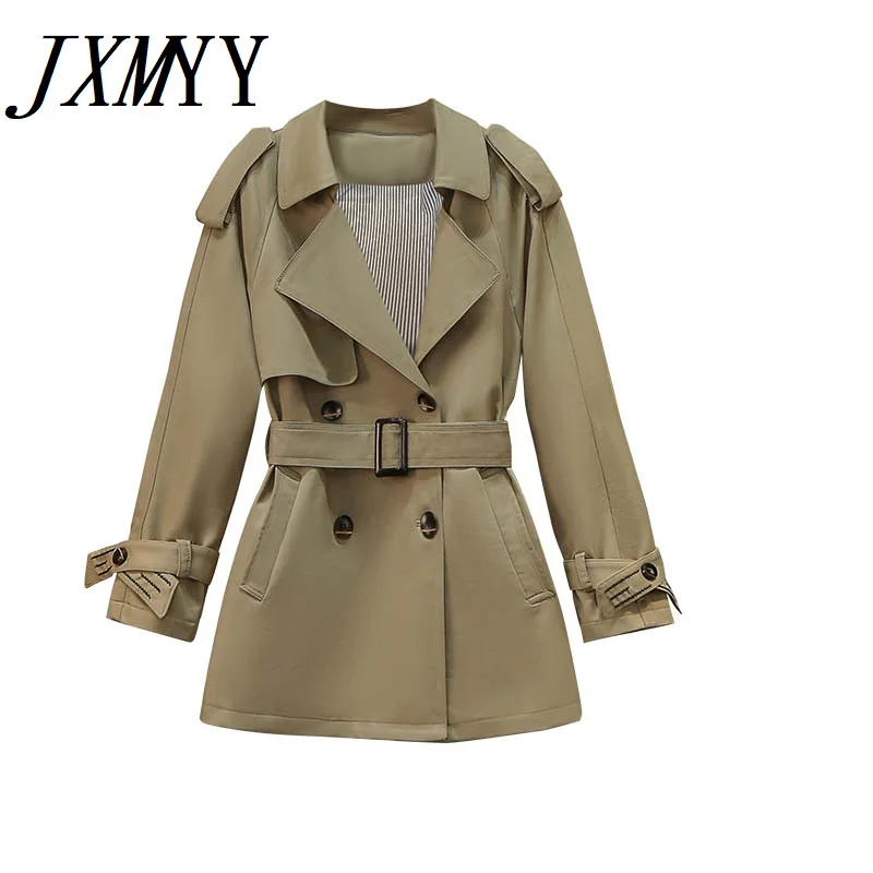 

JXMYY 2021 Large Size Women's Spring New Short Windbreaker Temperament Double-Breasted Waist And Thin Fashion All-Match Jacket