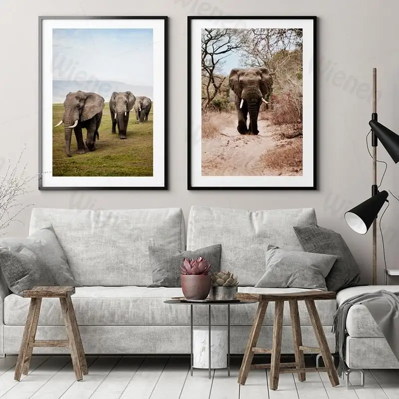 Африканский слон животное Африка Саванна пейзаж Живопись Искусство Плакат HD
