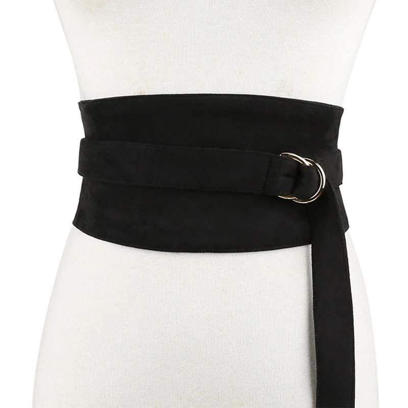Black Basic Wide Waistbelt For Women Girls Elastic Adjustable Solid Waistband Female Belt
