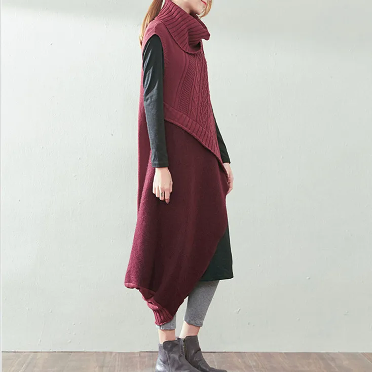 Женское асимметричное шерстяное платье Mori Girl хлопковое оригинального дизайна из