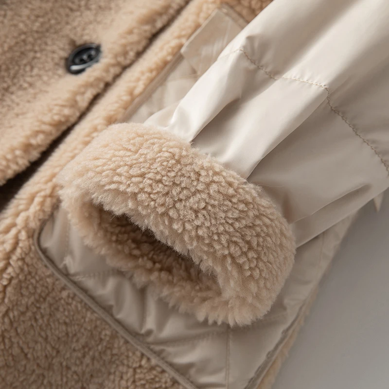 Real Fur Coat Female Wool Jacket Fox Fur Collar Sheep Shearling Autumn Winter Coat Women Clothes Korean Down Coat ZT4287