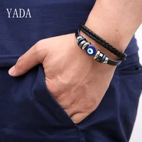 yada gifts blue eye braceletsbangles for men multi layer braided leather bracelets charm friendship jewelry bracelet bt200074