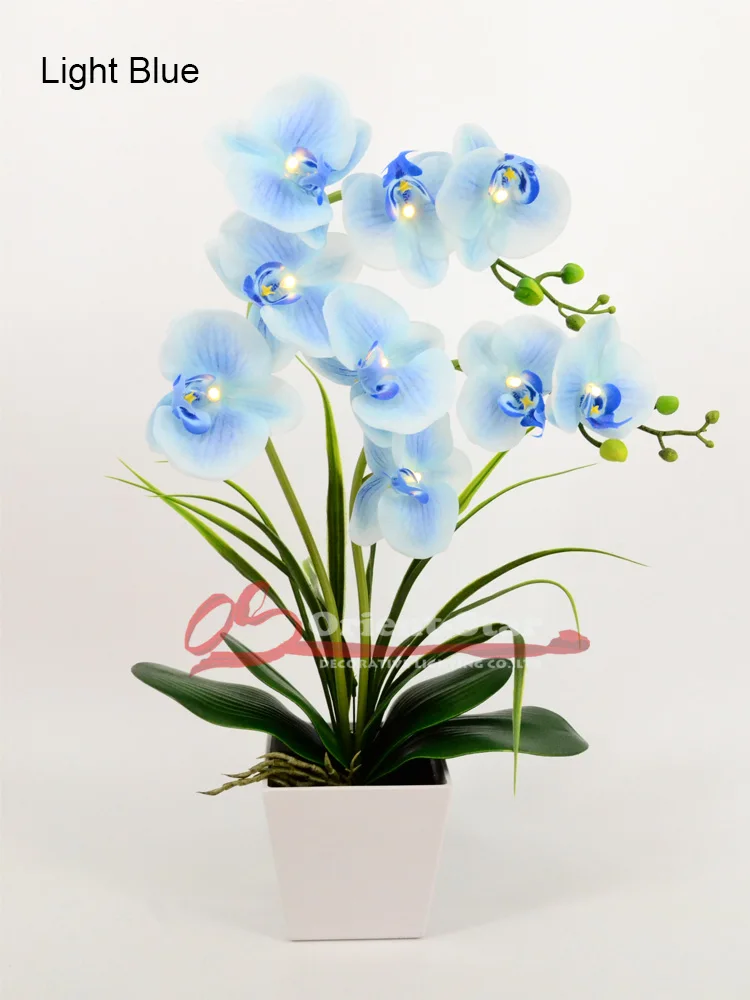 New Light Blue 2"(50 см) светодиодный светильник с цветком орхидеи, настоящий сенсорный, 9 шт., теплый белый светодиодный светильник/светильник ed Flowers с 2* AA батареей - Цвет: New Light Blue