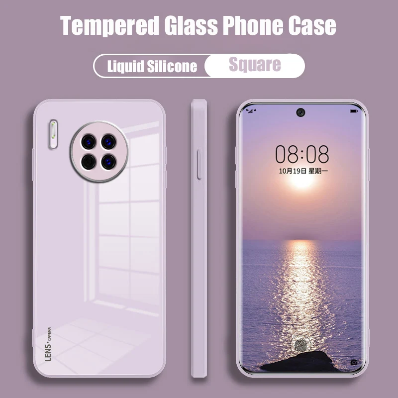 

Luxury Square Liquid Silicone Phone Case for Huawei Mate 30 30E Mate30 30E Pro 30EPro New Tempered Glass Candy Color Back Cover