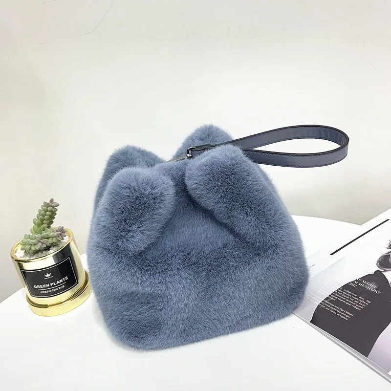 

2021 Luxury Designer Women Handbags Faux Mink Fur Plush Ladies Shoulder Bucket Bags Fashion Female Crossbody Bag Clutch Purse