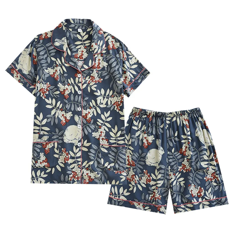 

Summer New Style Cotton Ladies Pajamas Thin Short-sleeved Shorts Home Service Loose Lapel Nachtkleding Vrouwen Two-piece Suit