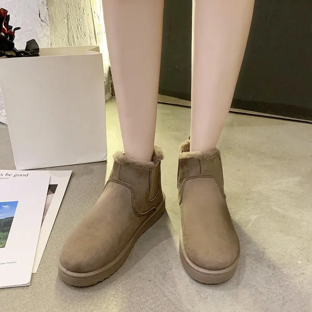 NEW Boots for Women Fashion Flock Beige Brown Black Women's Boots Plush Winter Boots Female Women Shoes Snow Boots Women's Shoes