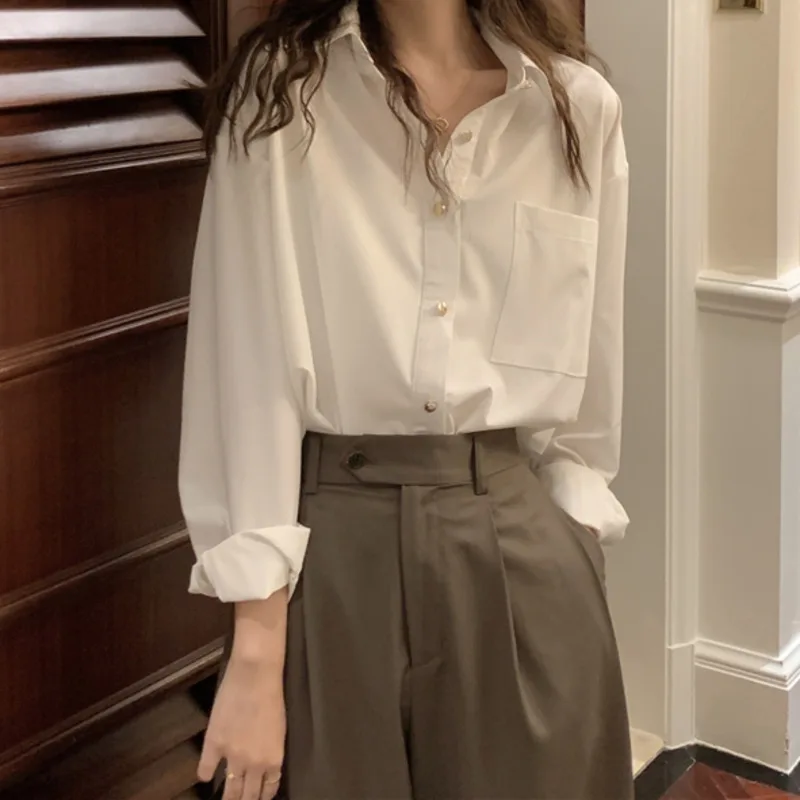 

White Chic Shirt Female Design Sense of Minority Spring and Autumn 2021 New French Versatile Temperament Chic Long Sleeve Top