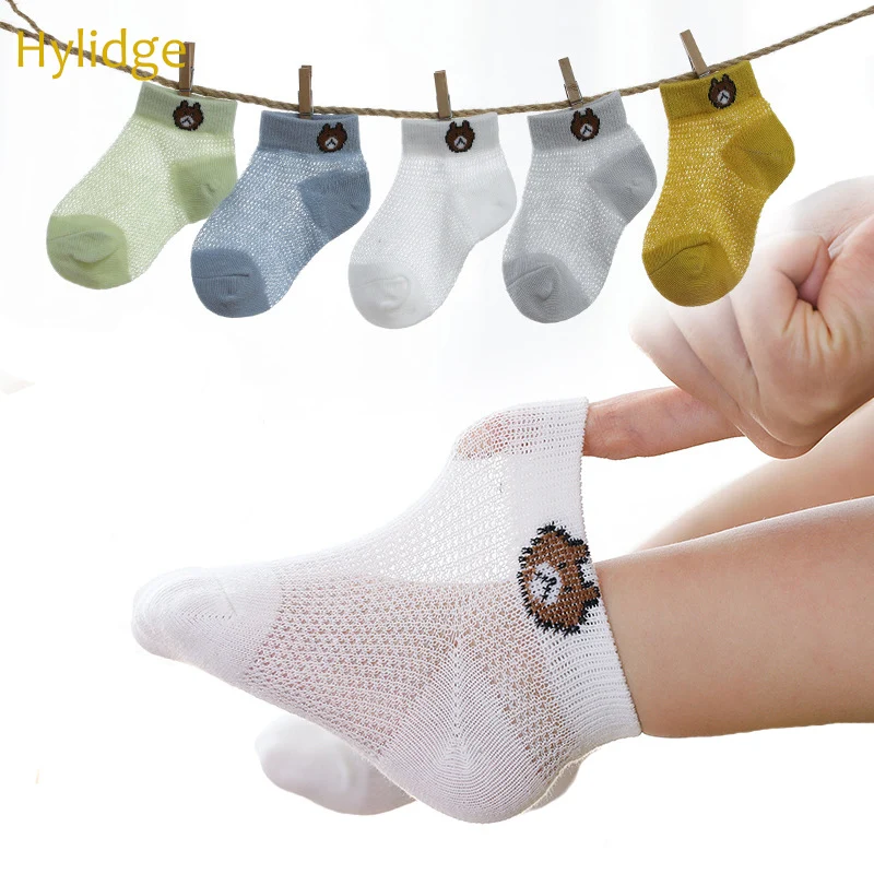 

Носки Hylidge для мальчиков и девочек, летние, сетчатые, дышащие, короткие, для детей 1-8 лет, 5 пар/Лот