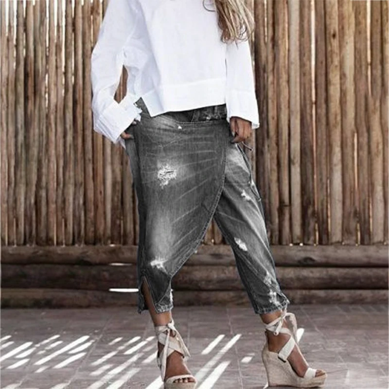 

Capri pantsRipped Boyfriend Jeans for Women Fashion 2021 New Fashion Low Waist Fake Two Layers Jeans Plus Size 5XL Pantalones