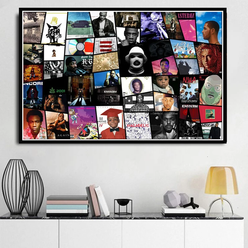 

Poster Prints Rap Music Star NWA BIG J Cole Drake Collage Hip Hop Albums Painting Art Wall Pictures For Living Room Home Decor