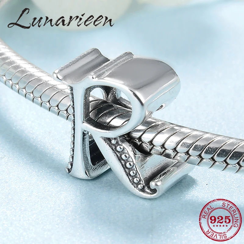 Подлинные 925 пробы серебряные бусины в форме букв алфавита R fit оригинальные