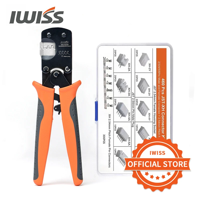 IWISS IWS-3220 460PCS Crimping Pliers Mini Crimper Tool for JST DuPont Terminal Narrow-pitch Connector Pins 0.08-0.5mm²AWG 32-20