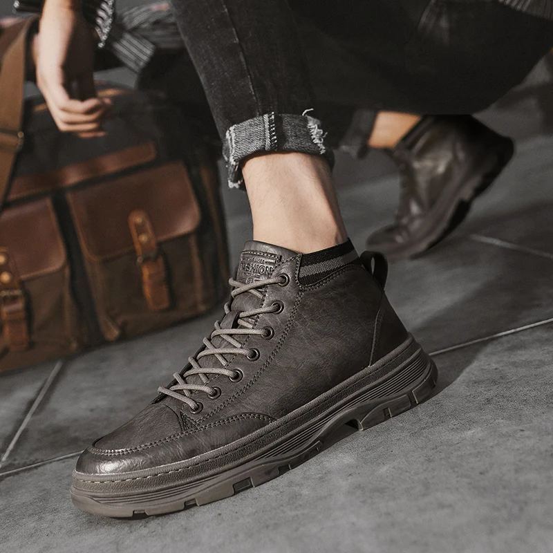Ботинки мужские из натуральной кожи модные полусапожки повседневные уличные