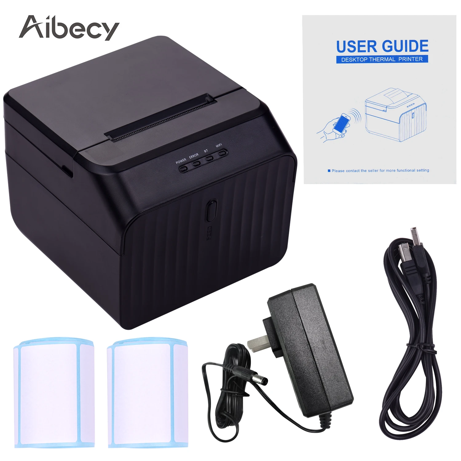 

Aibecy Thermal Label Printer Wired Desktop 58mm Barcode Printer USB Connection with 2 Rolls Paper Inside Support ESC/POS Command