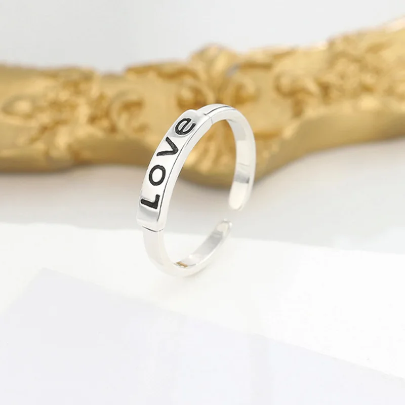 

Hot Handmade S925 silver letter love ring female simple fashion retro Thai silver ring net red index finger ring