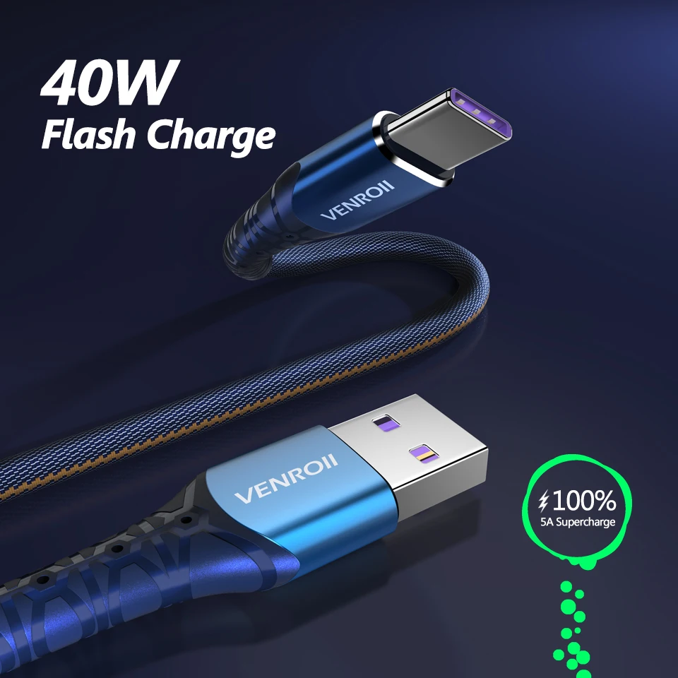 Venroii usb type C кабель для huawei mate 30 20 Pro 5A Supercharge Кабо для P30 P20 P10 Honor Быстрая зарядка USBC type-C кабель для передачи данных