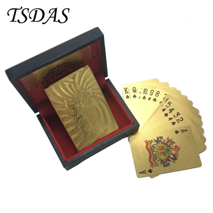 Золотые игральные карты с узором у форчуна (китайский Бог) покер из золотой