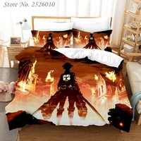 anime 3d attack on titan printed bedding set king duvet cover pillow case comforter cover adult kids bedclothes bed linens 04