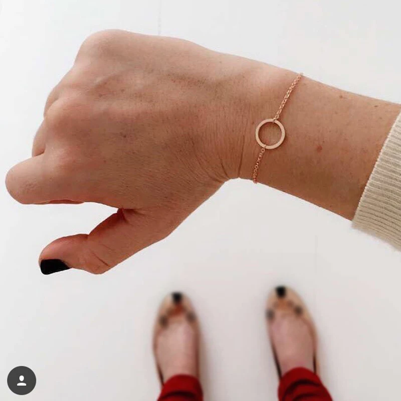 Простой Круглый браслет золотого и серебряного цвета для женщин звеньевой