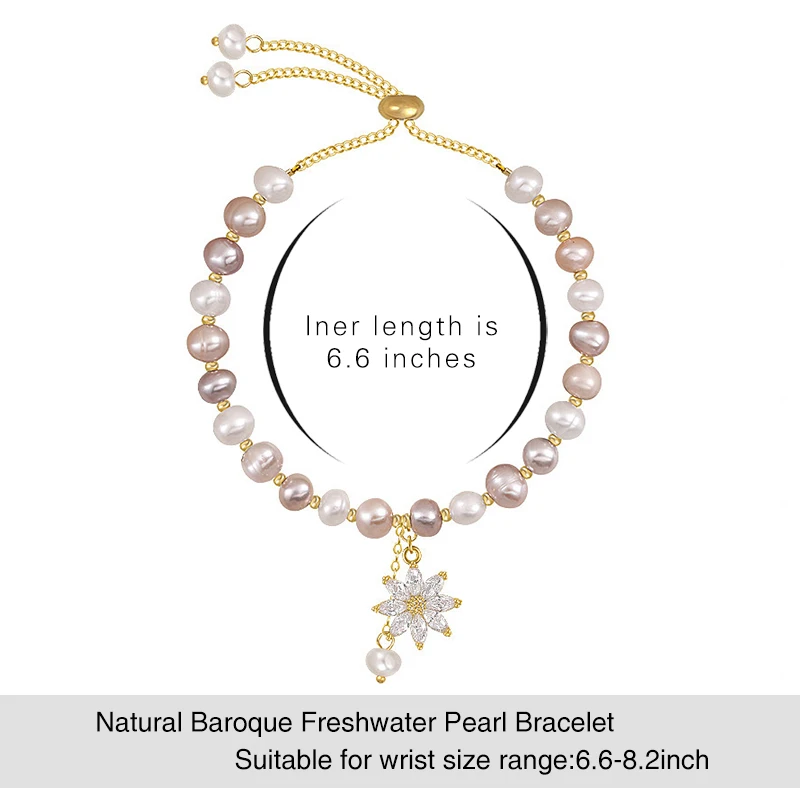 

2021 New Fashion Natural Baroque Freshwater Pearl Bracelet Korean Simple Pearl Zircon Flower Bracelets for Women Jewelry Wedding
