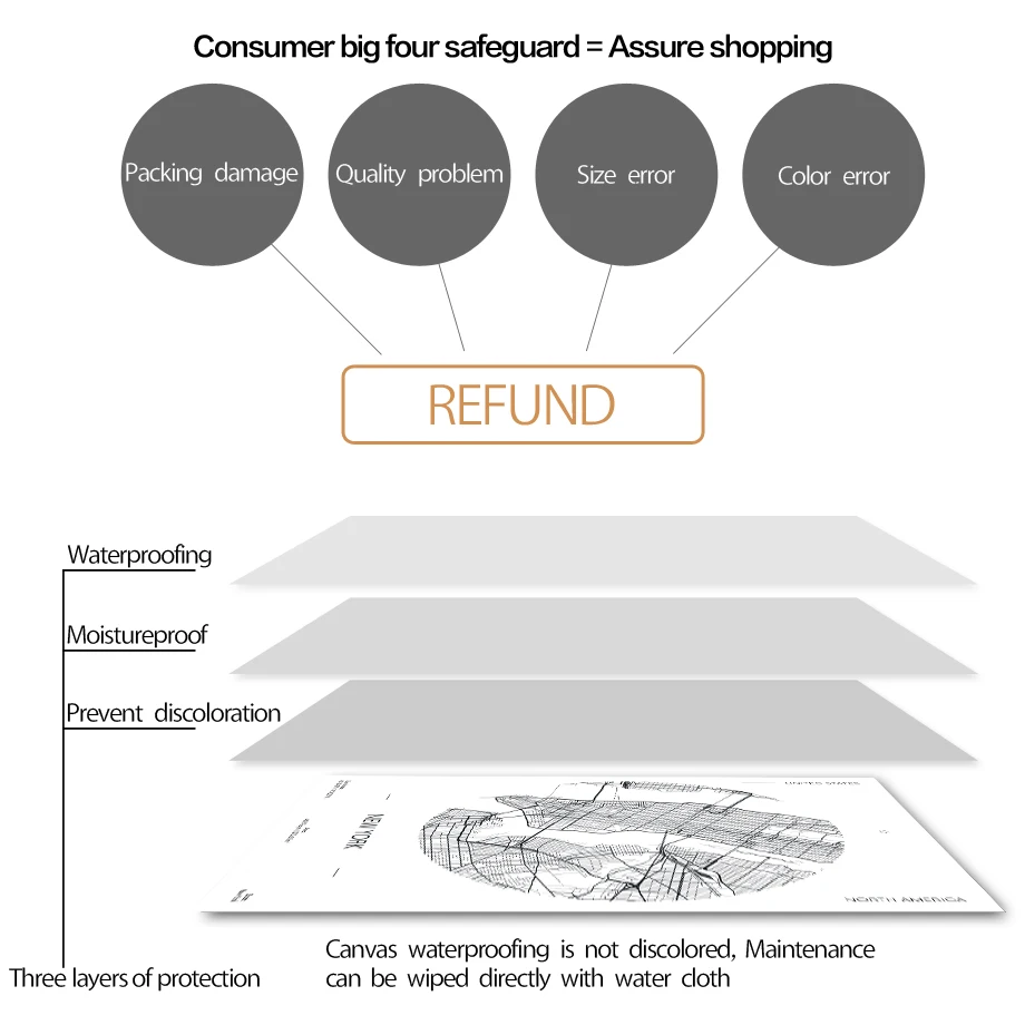 Нью-Йорк Вашингтон Лас Вегас карта американского города настенная Картина на