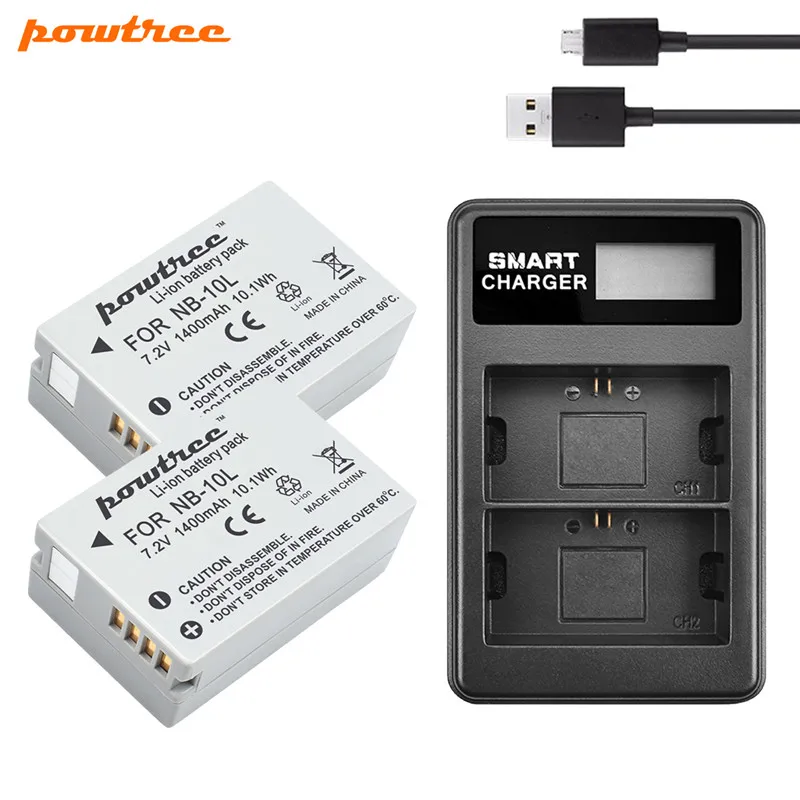 Аккумуляторная батарея Powtree для Canon NB-10L NB 10L + двойное зарядное устройство USB с