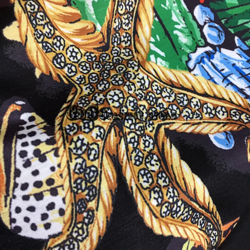 

2021 fashion runway woman tshirts Starfish Shell Printed balck Cotton Short Sleeve T-shirt graphic tshirts for women tee tops