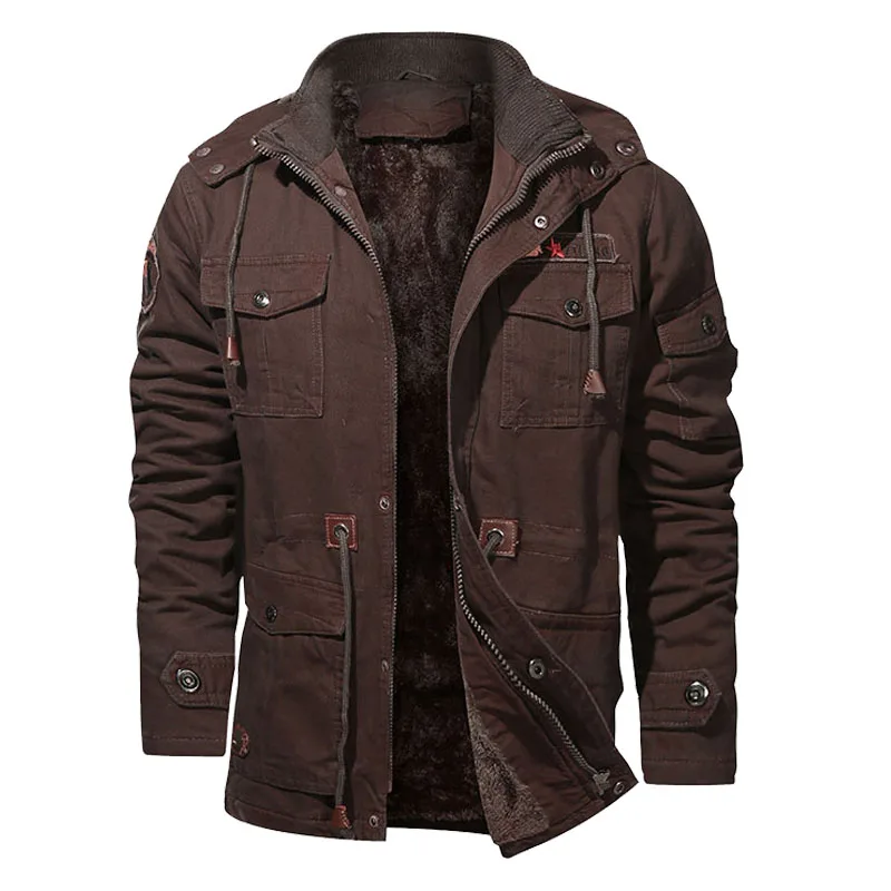 Men's Winter Thick Parkas Washed Denim Jacket Casual Warm Fleece Parka Outwear Coat Military Windproof Hooded Jacket Windbreaker