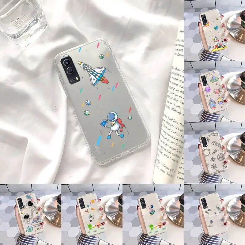 

Cartoon floating astronaut Phone Case Transparent For Xiaomi Redmi note 3 9 7 4 8 8T 10 CC9E 11ULTRA T lite PLAY pro 4G 5G