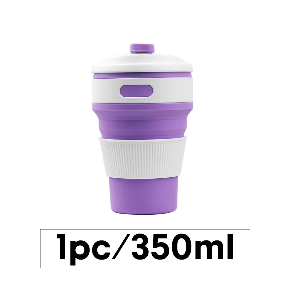 Purple 350ML 350ml collapsible coffee silicone cup with Lid folding water tea cup reusable travel Drinkware BPA free eco friendly make health - Цвет: Purple 350ML