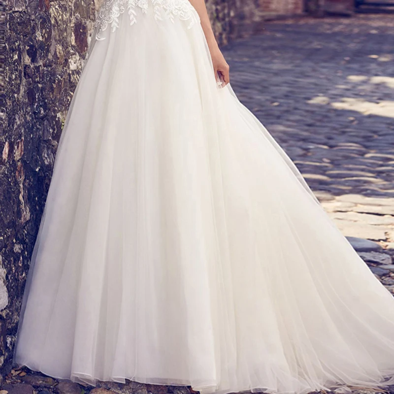 

White Luxury Wedding Dress Illusion Sleeveless Backless Embroidery Lace Tulle Floor-Length Ball Gown Lady Bridal Dresses TS184