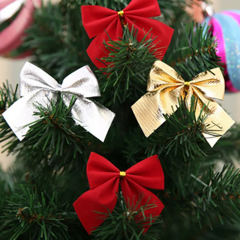 New Year 2021 Christmas Tree Decorations 12Pcs 5cm Golden Silver Red Bow for Home Decor Navidad 2020 natal | Дом и сад