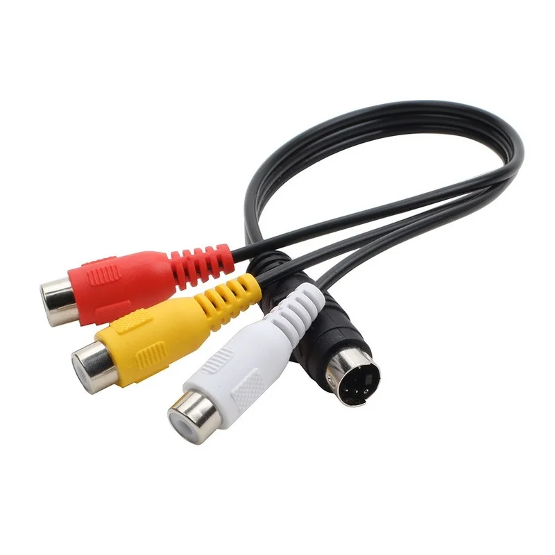 

Black 25CM 4PIN S-VIDEO S Terminal To 3RCA Red Yellow White AV Video Cable Audio Video Adapter