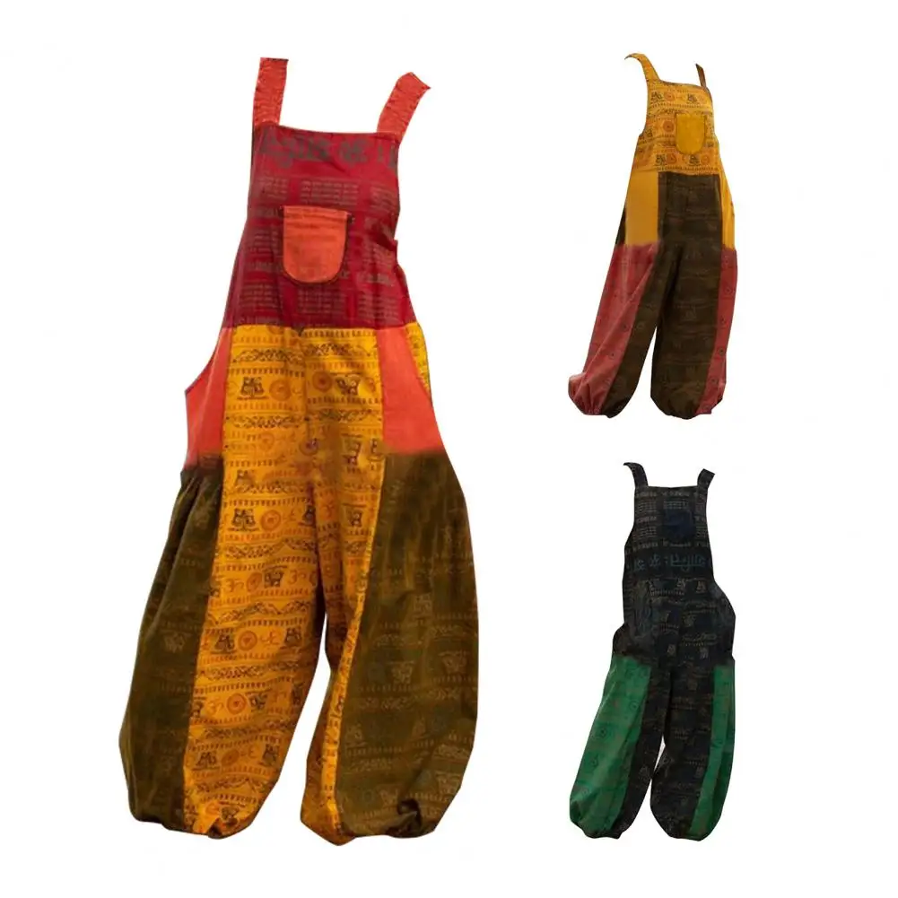 

Women Retro Floral Print Linen Cotton Jumpsuit Spring Summer Backless Strappy Bodysuit Female Sleeveless Wide Leg Pants Playsuit