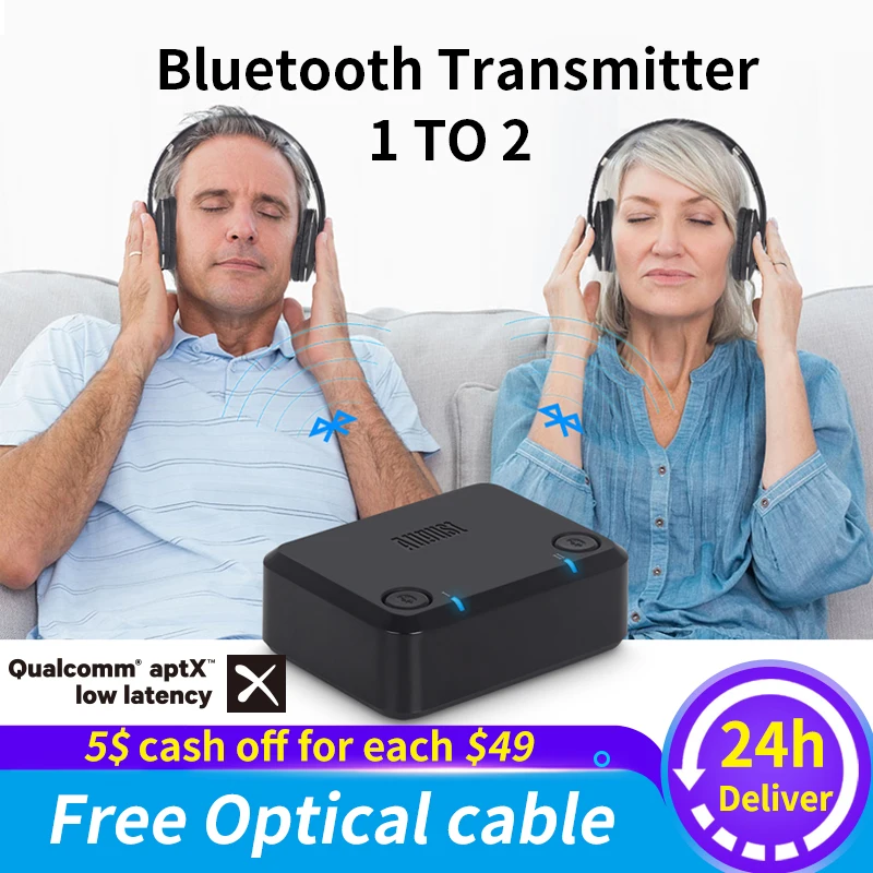 AptX с низкой задержкой оптический аудио Bluetooth передатчик для ТВ беспроводной аудио адаптер для двойных наушников или динамиков MR270