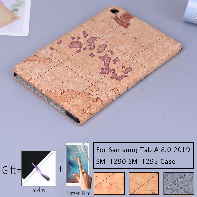 Чехол с картой мира в стиле ретро для Samsung Galaxy Tab A 8 дюймов 2019 T290 подставкой и